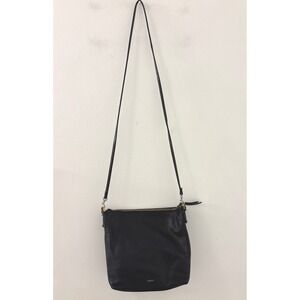 Fossil Black Leather Crossbody Bag Zipper Closure Adjustable Strap Bohemian‎